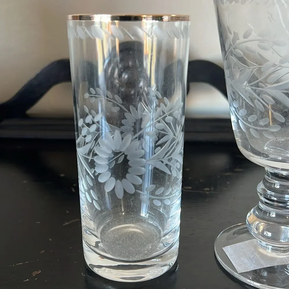 Pottery Barn Etched Glass Tumbler & Goblet